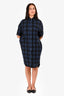 R13 Navy/Black Check Cotton Boxy Shirt Dress Size S