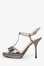 Prada Silver Metallic Crystal Embellished T-Strap Pumps Size 35