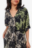 Christian Dior Green/Black Silk Printed Draped Short Sleeve Midi Dress Size 14