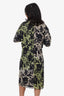 Christian Dior Green/Black Silk Printed Draped Short Sleeve Midi Dress Size 14