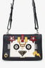 Prada Black/White Leather Robot Flap Shoulder Bag