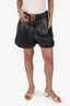 Balmain Black Leather Belted Shorts Size 38