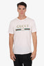 Gucci White Logo Floral Embroidered Distressed T-Shirt Size M
