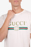 Gucci White Logo Floral Embroidered Distressed T-Shirt Size M