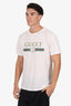 Gucci White Logo Floral Embroidered Distressed T-Shirt Size M