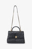 Pre-Loved Chanel™ Black Leather Chevron Coco Top Handle With Strap