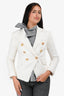 Balmain White Cotton Blend Tweed Double Breasted Blazer Size 38