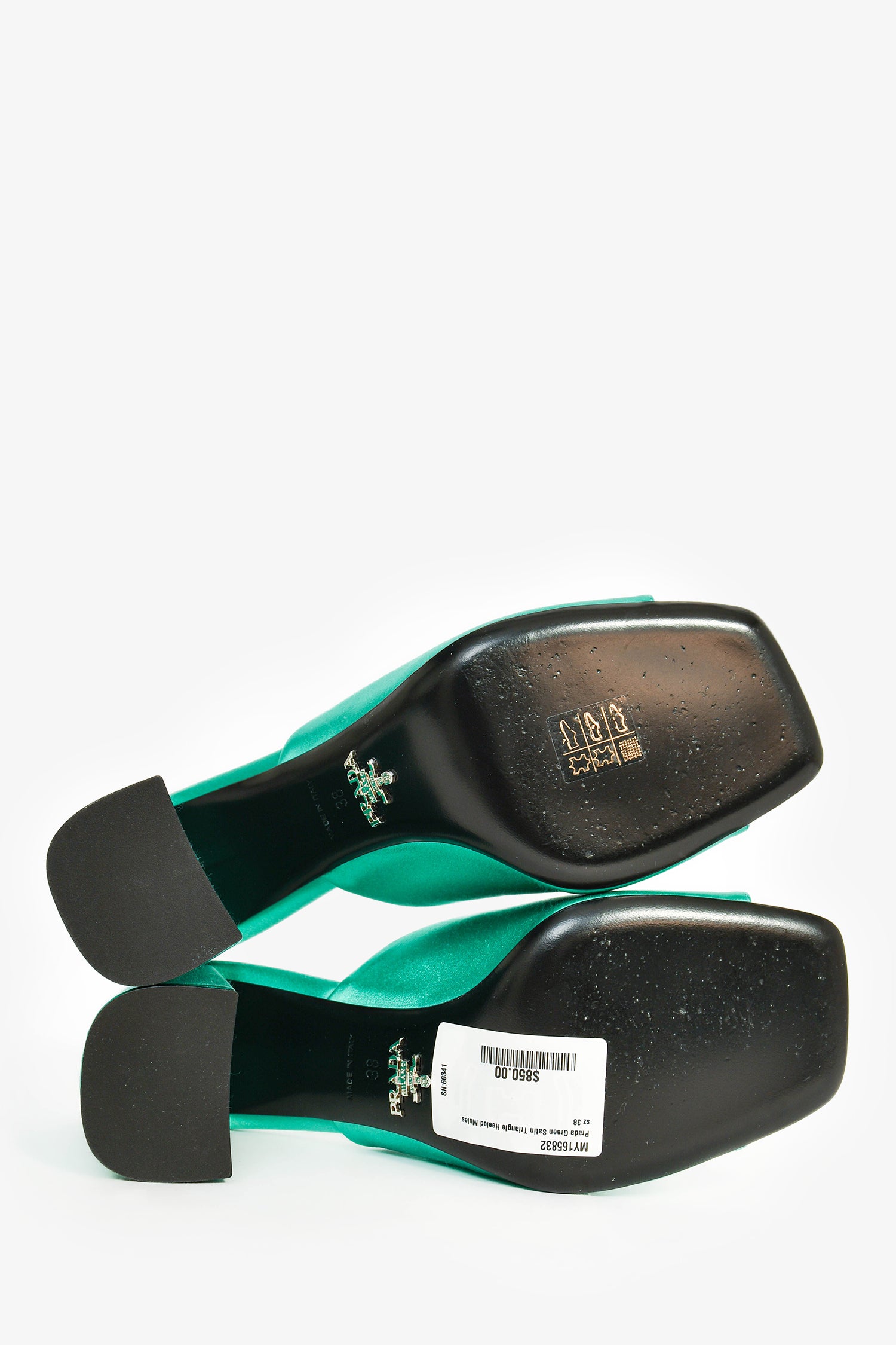 Prada Green Satin Triangle Heeled Mules Size 38 – Mine & Yours