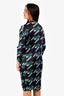 Issey Miyake Pleats Please Black/Blue/Green Printed Pleated Midi Dress Size 2