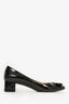 Salvatore Ferragamo Black/Gold Patent Leather Bow Block Heels Size 8