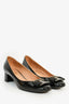 Salvatore Ferragamo Black/Gold Patent Leather Bow Block Heels Size 8