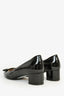 Salvatore Ferragamo Black/Gold Patent Leather Bow Block Heels Size 8