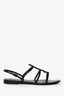 Saint Laurent Black Patent Cassandra YSL Flat Sandals Size 37.5