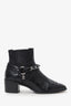 Pre-Loved Chanel™ Black Patent Cap-Toe CC Moto Boots Size 38.5