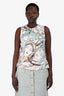 3.1 Phillip Lim White/Green Multicolour Printed Sleeveless Top Size 6