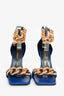 Versace Blue Leather Gold Chain Ankle Strap Heeled Sandals Size 36