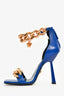 Versace Blue Leather Gold Chain Ankle Strap Heeled Sandals Size 36