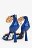 Versace Blue Leather Gold Chain Ankle Strap Heeled Sandals Size 36