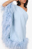 Taller Marmo Blue Piccolo Ubud One-shoulder Feather-trimmed Mini Dress Size 42