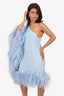 Taller Marmo Blue Piccolo Ubud One-shoulder Feather-trimmed Mini Dress Size 42