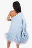 Taller Marmo Blue Piccolo Ubud One-shoulder Feather-trimmed Mini Dress Size 42