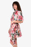 Dolce & Gabbana Green/Pink Silk Floral Ruffle Dress with Belt Size 40