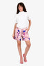 Gucci Pink Linen Neon Floral Patterened Shorts Size 40