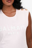 Balmain Pink/White Sleeveless Tank Top with Gold Buttons Size XS