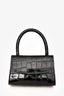 By Far Black Croc Embossed Leather Mini with Strap