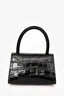 By Far Black Croc Embossed Leather Mini with Strap