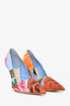 Christian Dior Blue/Orange Floral Fabric Heels Size 36