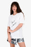 Saint Laurent White Cotton  Black Cursive Logo T-Shirt Size S