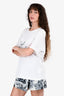 Saint Laurent White Cotton  Black Cursive Logo T-Shirt Size S