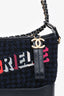 Pre-Loved Chanel 2017/18 Black Leather/Navy Tweed Small Gabrielle Shoulder Bag
