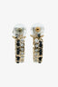 Pre-Loved Chanel™ 2020 Black Leather/Crystal Chain CC Hoops