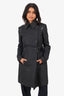 Rag & Bone Grey/Black Wool Leather Trimmed Belted Coat Size 0