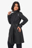 Rag & Bone Grey/Black Wool Leather Trimmed Belted Coat Size 0