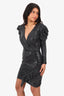 IRO Black/Silver Metallic Sequin Ruffled Midi Dress Size 34