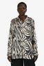 Ronny Kobo Beige/Brown Animal Printed Satin Oversized Button-Up Shirt Size L