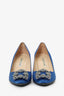 Manolo Blahnik Blue Satin Crystal Embellished Hangisi Heels Size 37.5