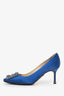 Manolo Blahnik Blue Satin Crystal Embellished Hangisi Heels Size 37.5