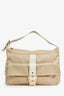 Fendi White Leather Buckle Beige Mini Zucca Canvas Shoulder Bag
