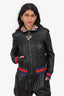 Gucci Black Diamond Quilted Leather Floral Collar Bomber Jacket Size 42