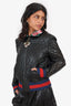 Gucci Black Diamond Quilted Leather Floral Collar Bomber Jacket Size 42