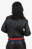 Gucci Black Diamond Quilted Leather Floral Collar Bomber Jacket Size 42