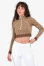 Gucci Brown GG Jacquard Knit Cropped Half Zip Long Sleeves Top Size S