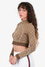 Gucci Brown GG Jacquard Knit Cropped Half Zip Long Sleeves Top Size S