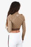 Gucci Brown GG Jacquard Knit Cropped Half Zip Long Sleeves Top Size S