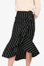 Zimmermann Black Cream Pinstripe Ruffled Asymmetrical Hem Midi Skirt Size 0