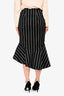 Zimmermann Black Cream Pinstripe Ruffled Asymmetrical Hem Midi Skirt Size 0